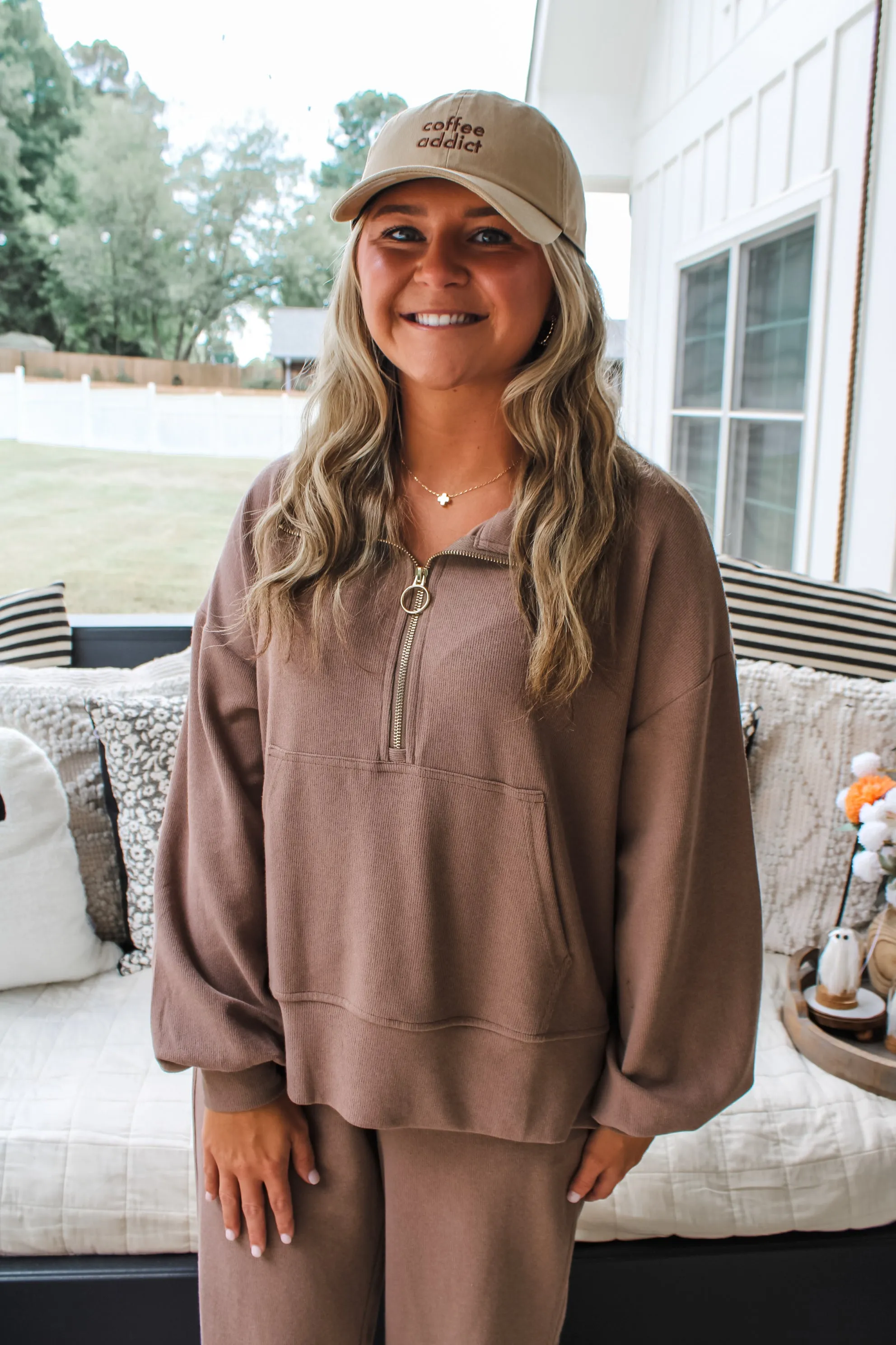 Jump Into Fall Half-Zip Pullover • Mocha - FINAL SALE