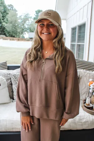 Jump Into Fall Half-Zip Pullover • Mocha - FINAL SALE