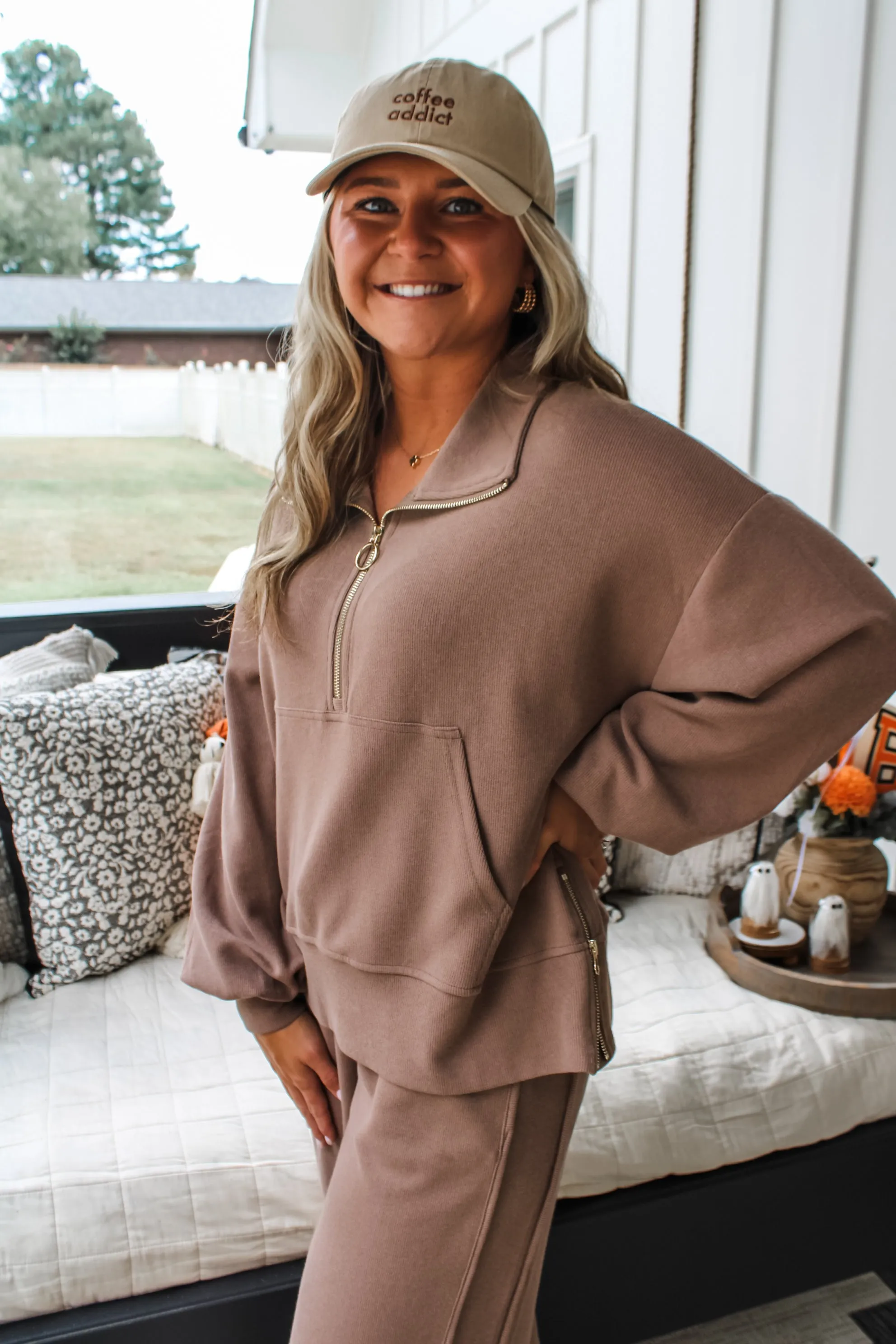 Jump Into Fall Half-Zip Pullover • Mocha - FINAL SALE