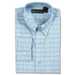 Kevin's Aqua/Blue Checked Performance Long Sleeve Dress Shirt