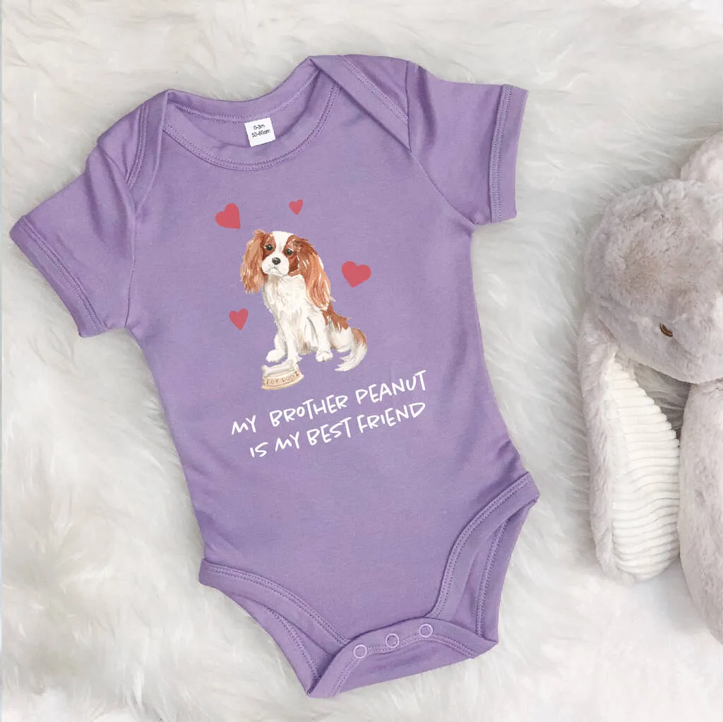 King Charles Cavalier Dog Sibling Personalised Babygrow