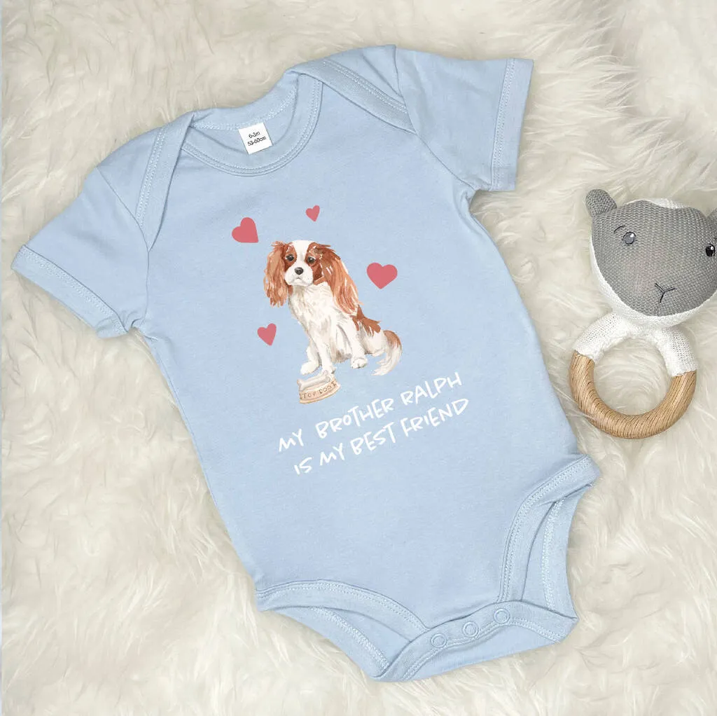King Charles Cavalier Dog Sibling Personalised Babygrow
