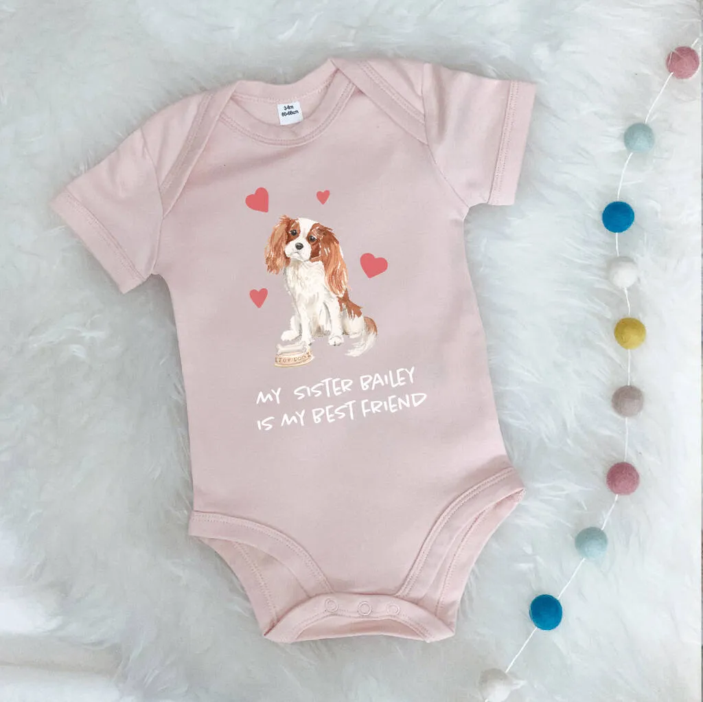 King Charles Cavalier Dog Sibling Personalised Babygrow