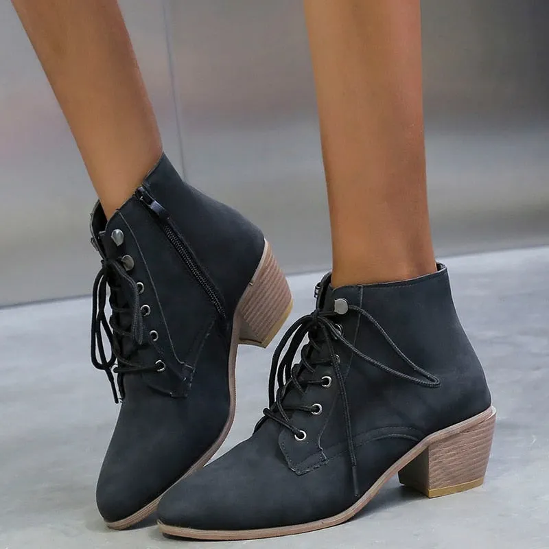 Lace Up Lady Boots Chunky Heel Australia Boots-women Round Toe Shoes
