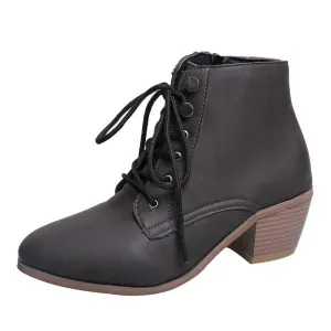 Lace Up Lady Boots Chunky Heel Australia Boots-women Round Toe Shoes