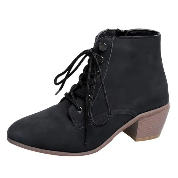 Lace Up Lady Boots Chunky Heel Australia Boots-women Round Toe Shoes