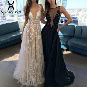 Lace V-neck Sequin Floor-Length Maxi Dress   Women Party Dress