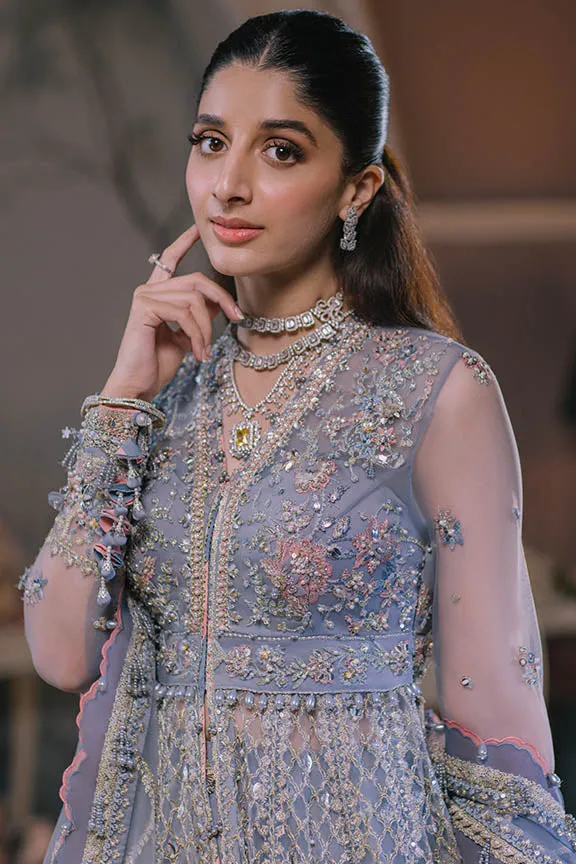 Lavender Heavily Embellished Pakistani Wedding Dress in Pishwas Style