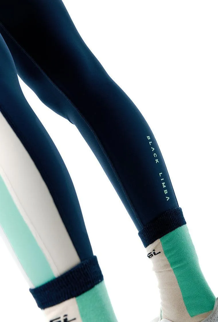 Legging deportivo SynergyFit - Tricolor Cream, Ocean blue & Sage