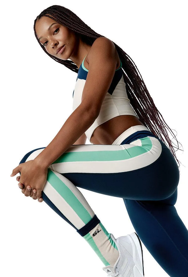 Legging deportivo SynergyFit - Tricolor Cream, Ocean blue & Sage