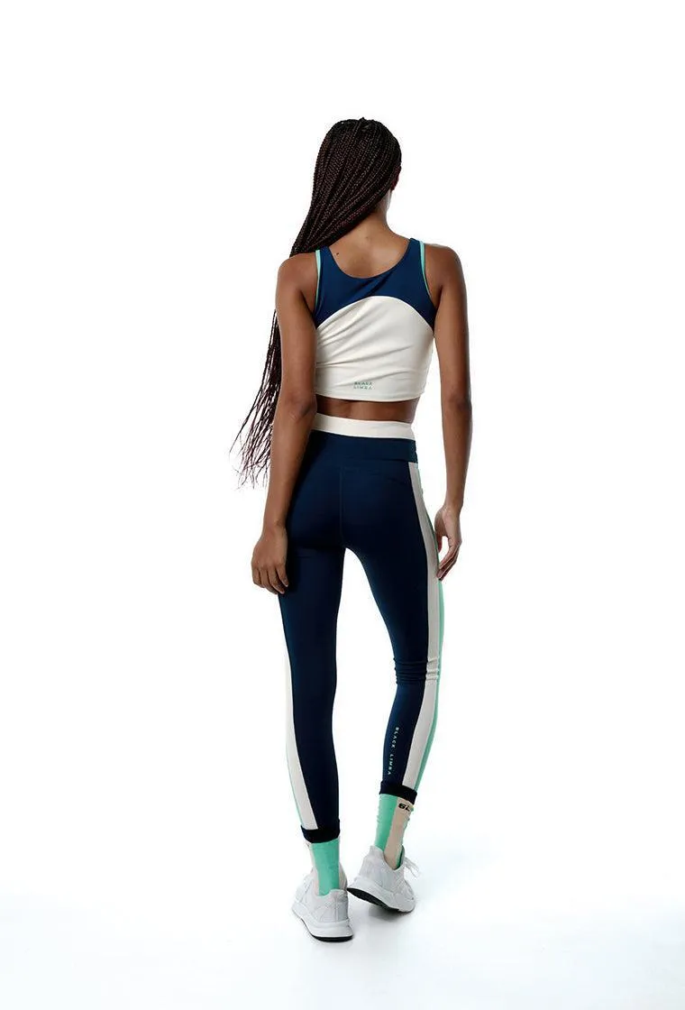 Legging deportivo SynergyFit - Tricolor Cream, Ocean blue & Sage