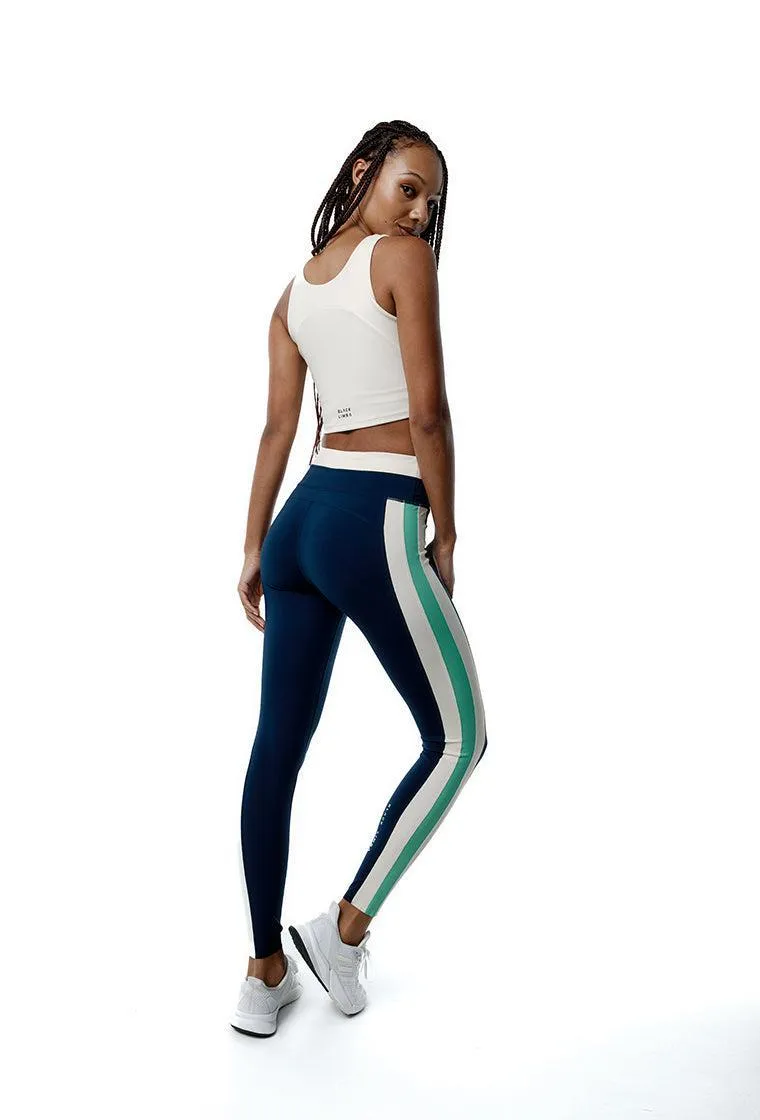 Legging deportivo SynergyFit - Tricolor Cream, Ocean blue & Sage