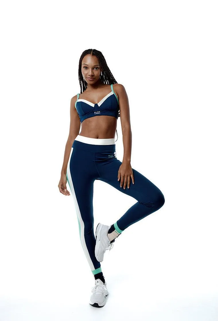 Legging deportivo SynergyFit - Tricolor Cream, Ocean blue & Sage