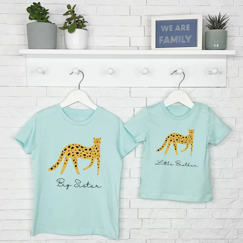 Leopard Brother Sister Matching T Shirt Set