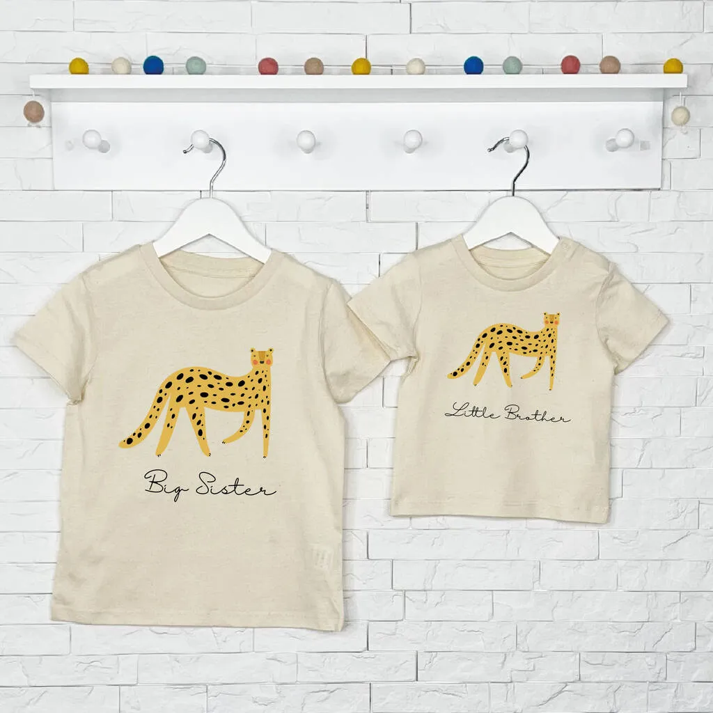 Leopard Brother Sister Matching T Shirt Set
