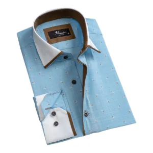 Light Blue Mens Slim Fit Designer Dress Shirt - tailored Cotton Shirts