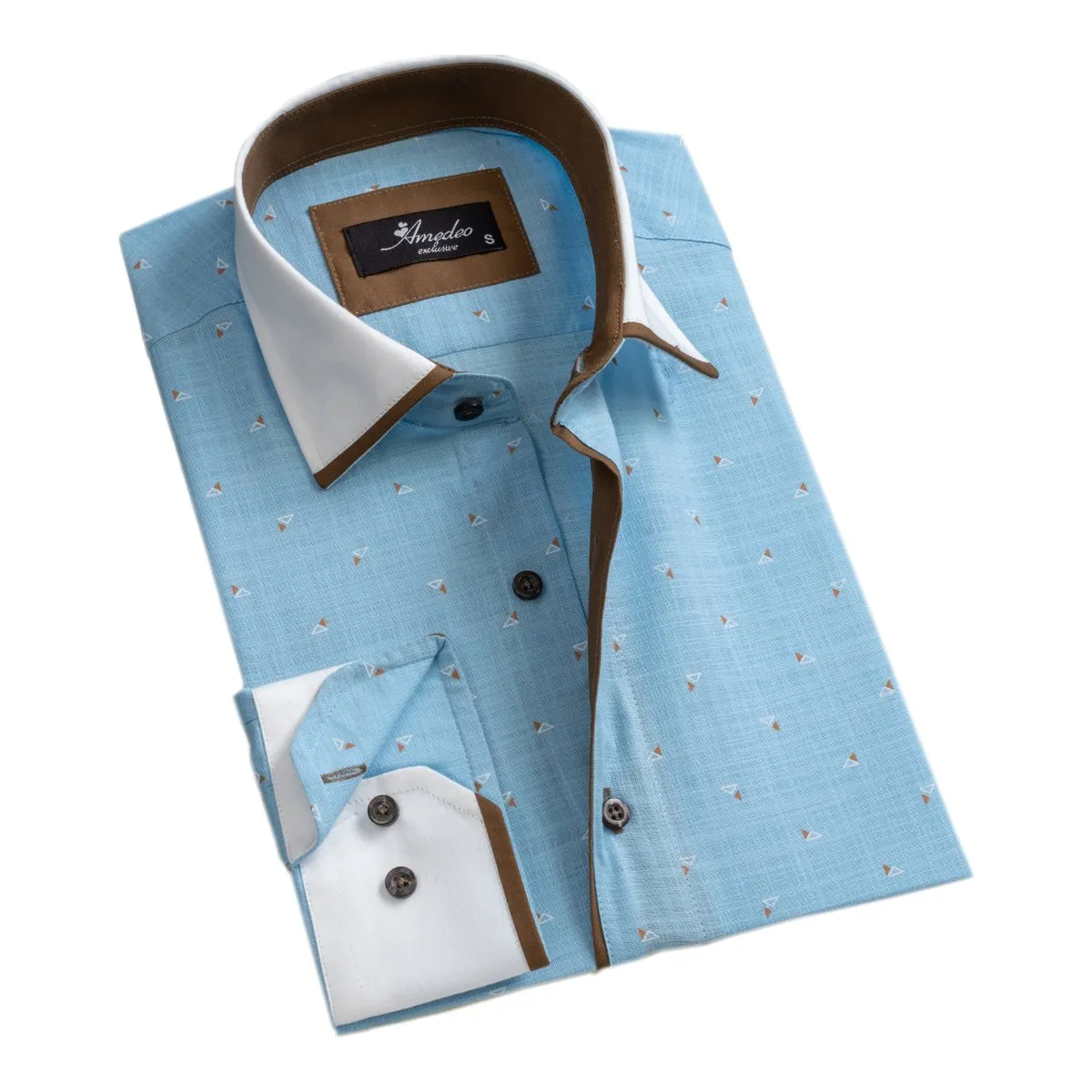 Light Blue Mens Slim Fit Designer Dress Shirt - tailored Cotton Shirts