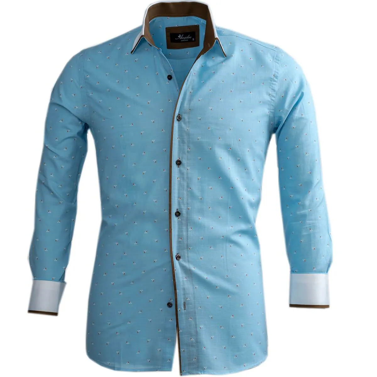 Light Blue Mens Slim Fit Designer Dress Shirt - tailored Cotton Shirts