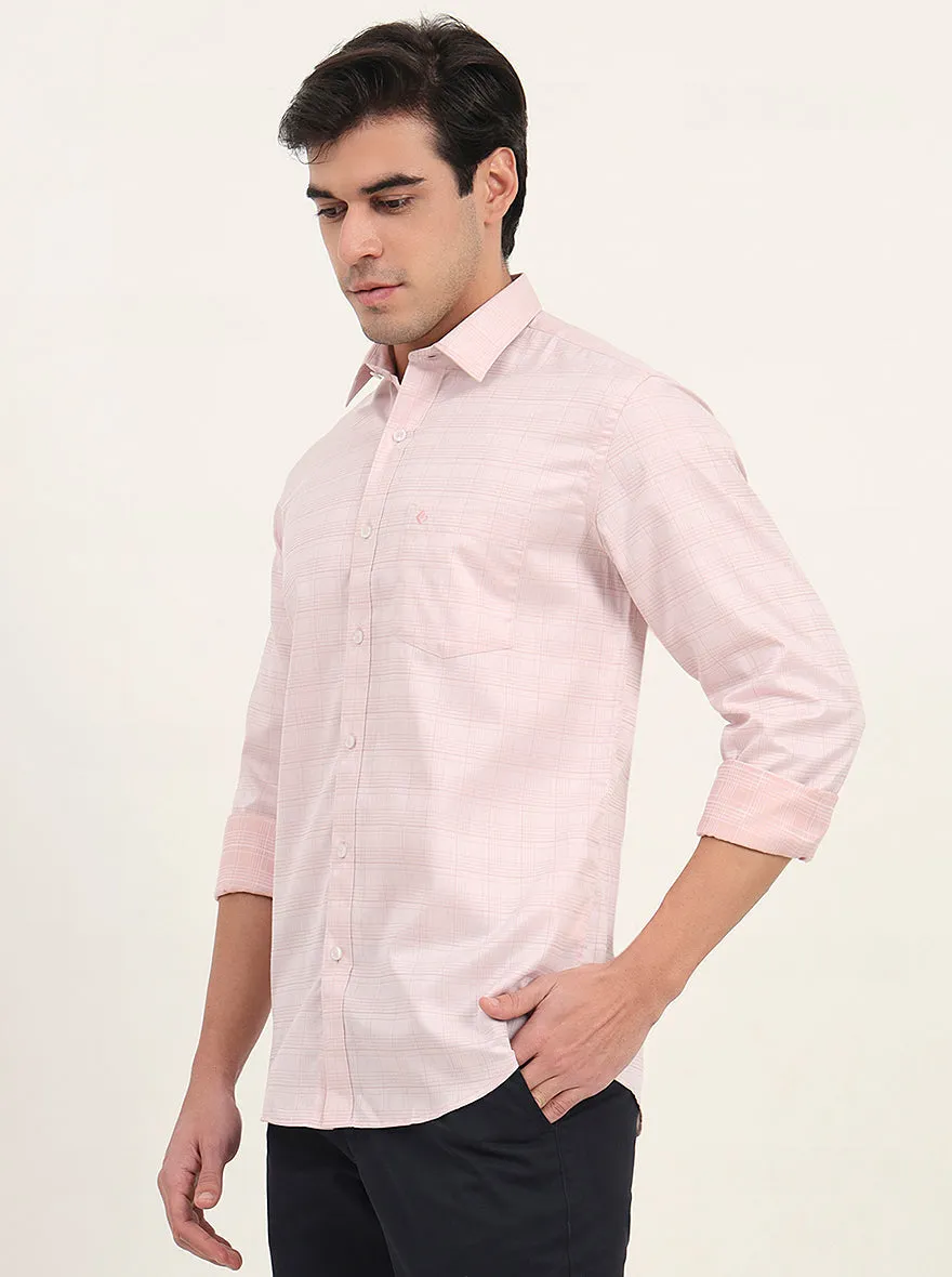 Light Orange Checked Slim Fit Semi Casual Shirt | Greenfibre