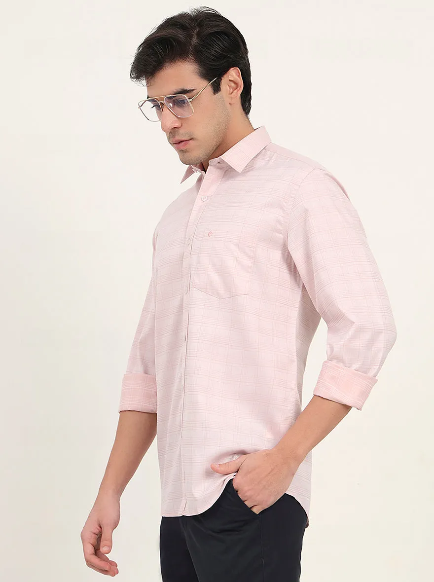 Light Orange Checked Slim Fit Semi Casual Shirt | Greenfibre