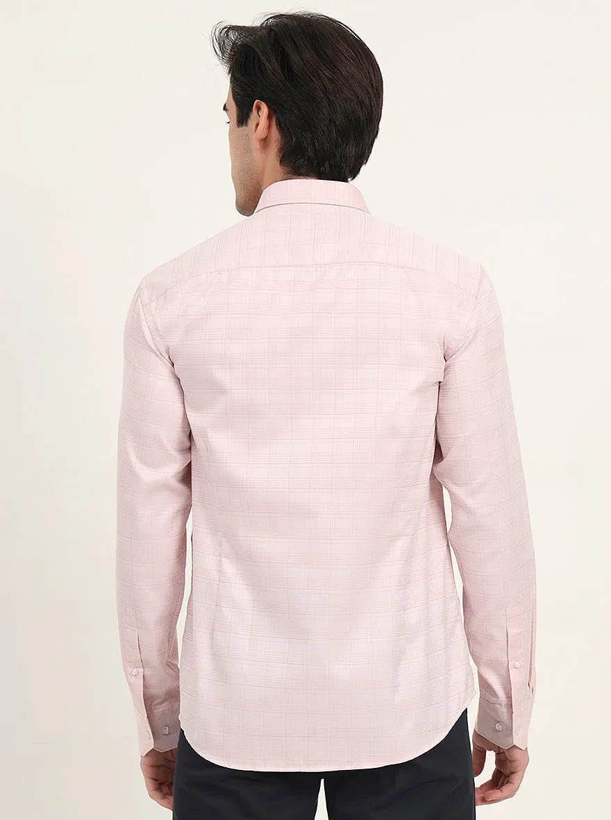 Light Orange Checked Slim Fit Semi Casual Shirt | Greenfibre