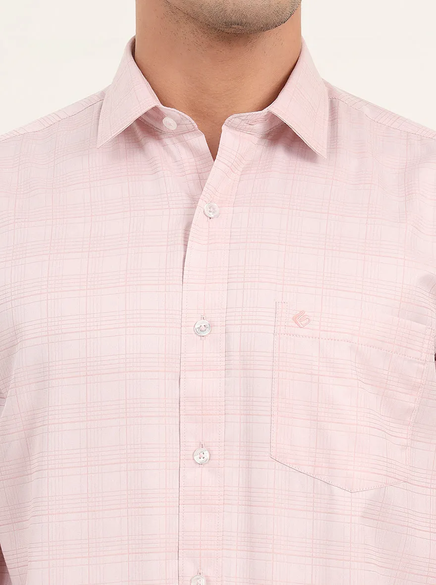 Light Orange Checked Slim Fit Semi Casual Shirt | Greenfibre