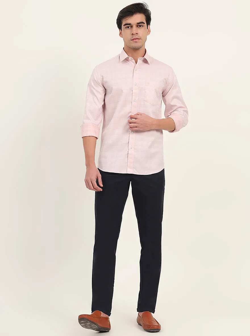 Light Orange Checked Slim Fit Semi Casual Shirt | Greenfibre