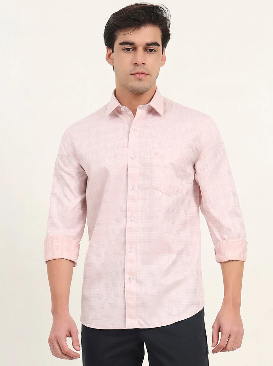 Light Orange Checked Slim Fit Semi Casual Shirt | Greenfibre