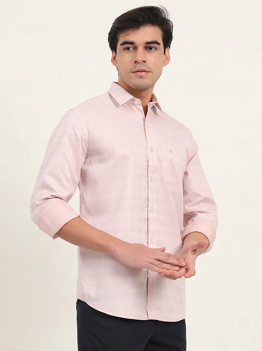 Light Orange Checked Slim Fit Semi Casual Shirt | Greenfibre
