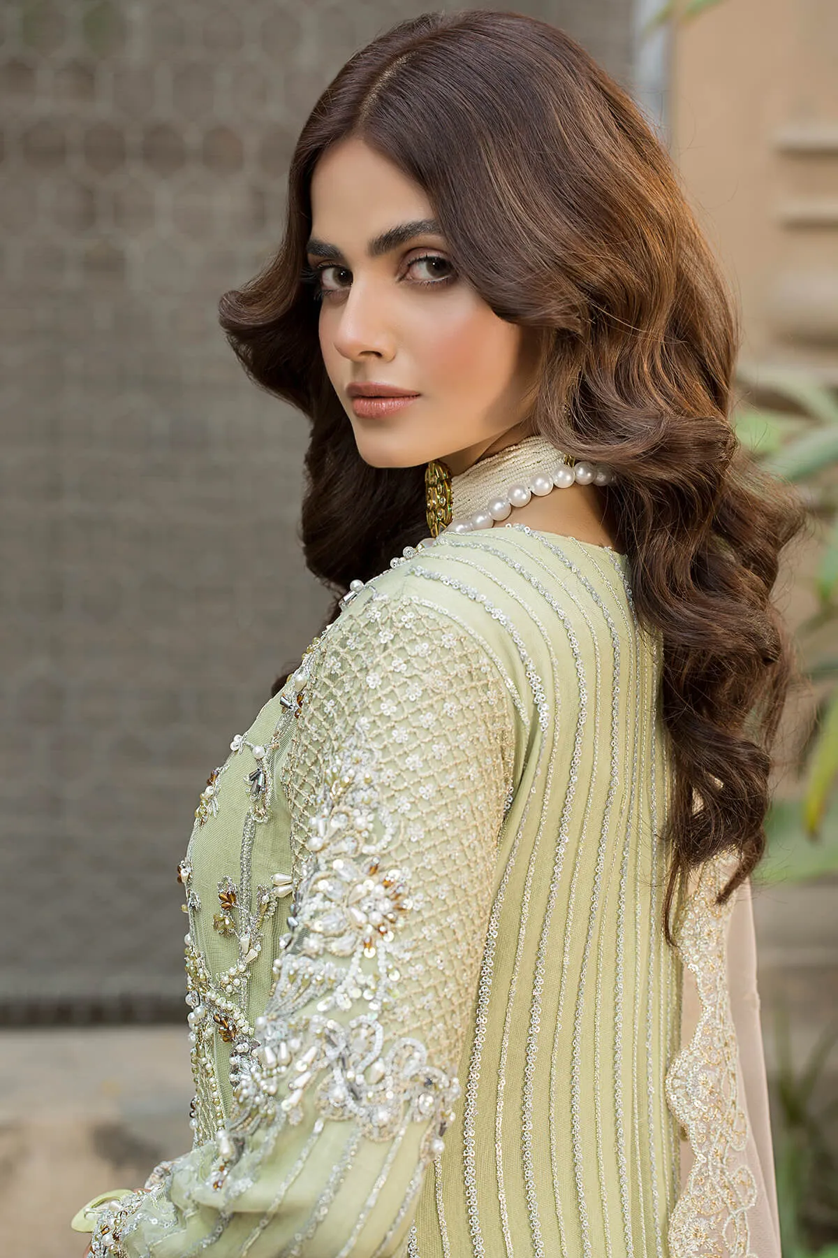 Light Yellow Hand Embellished Kameez and Trousers Pakistani Party Dress