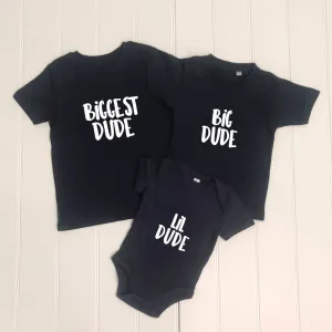 Lil Dude, Big Dude, Biggest Dude Sibling T Shirt Set