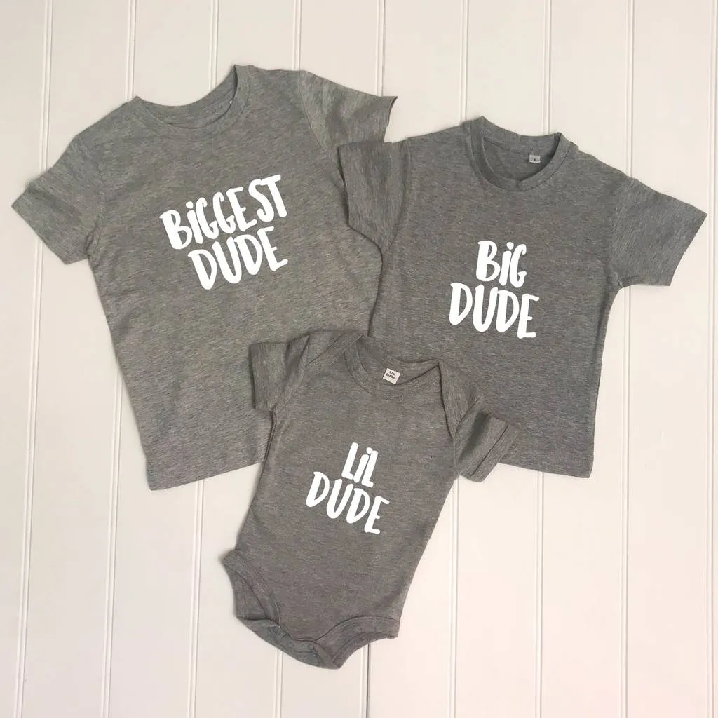 Lil Dude, Big Dude, Biggest Dude Sibling T Shirt Set