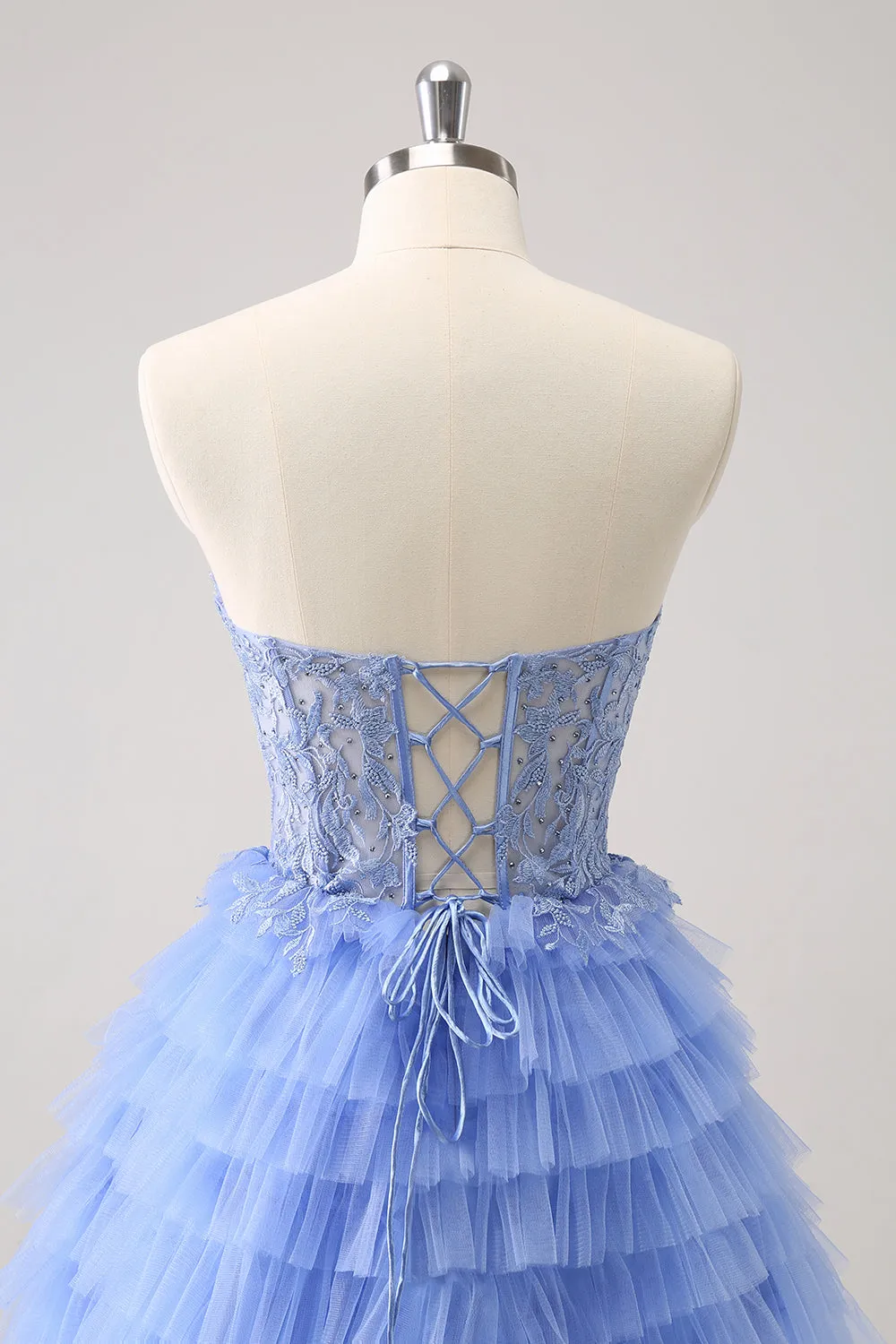 Lilac A Line Sweetheart Tiered Corset Lace Up Back Homecoming Dress with Beading