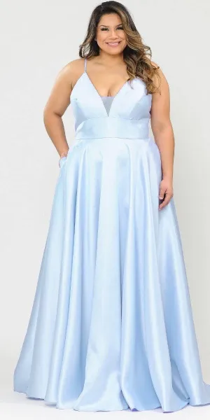 Lindas W1070 Mikado Spaghetti Straps Corset Plus Size V-Neck Dress
