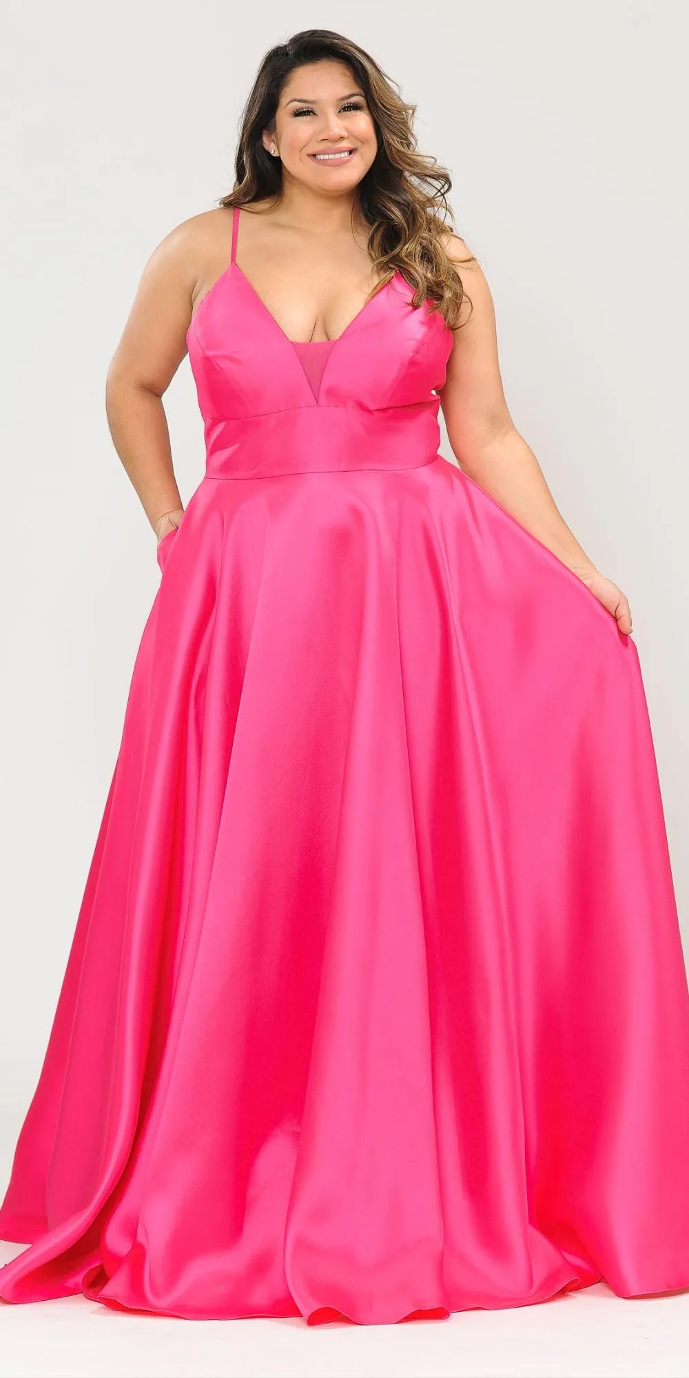 Lindas W1070 Mikado Spaghetti Straps Corset Plus Size V-Neck Dress