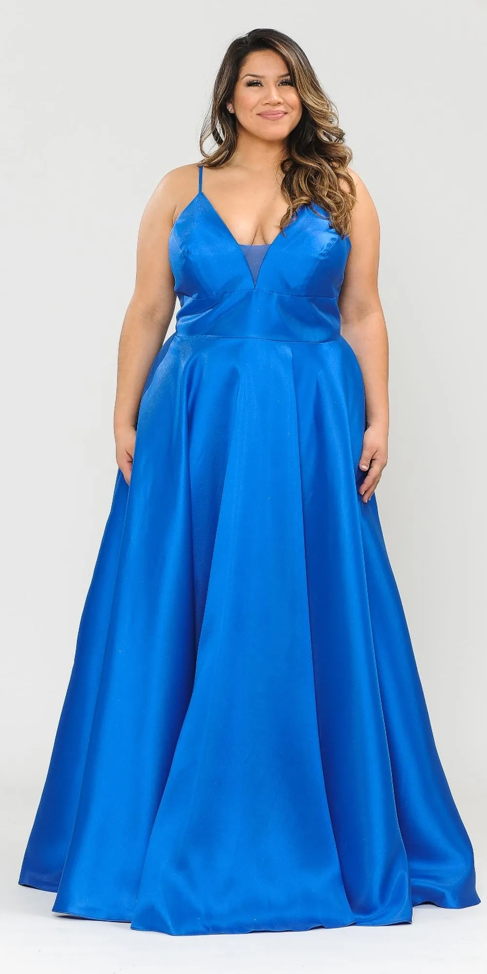 Lindas W1070 Mikado Spaghetti Straps Corset Plus Size V-Neck Dress