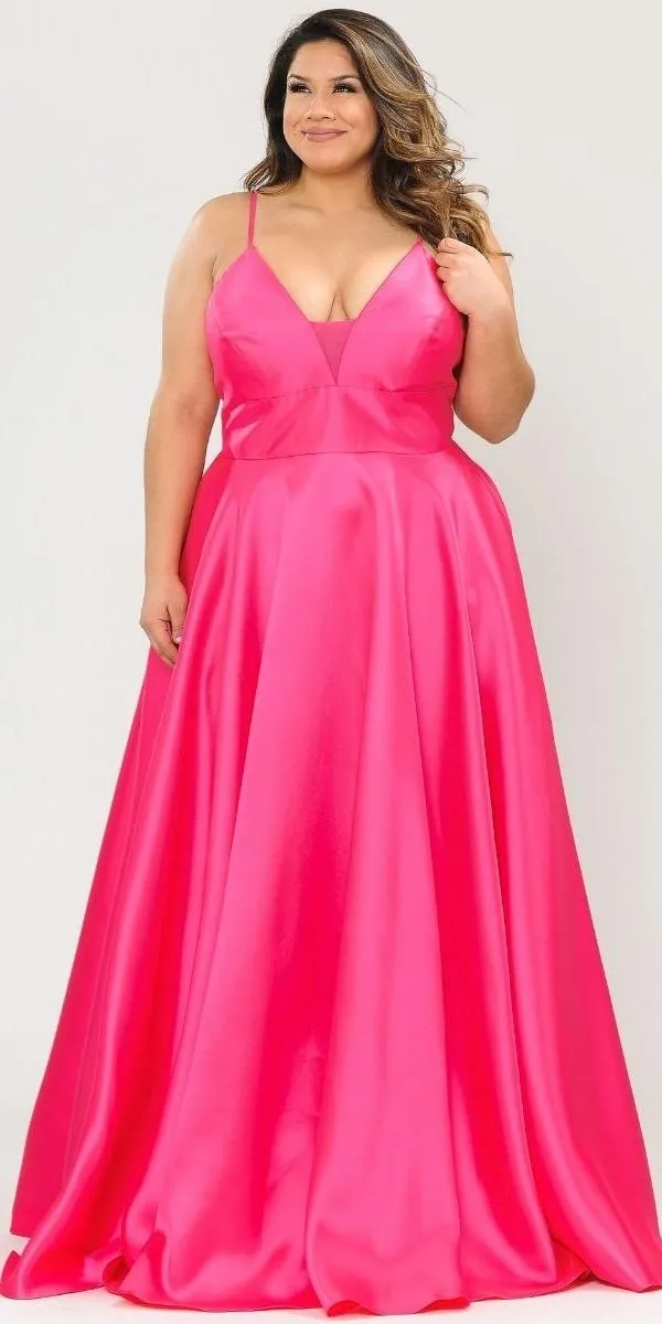 Lindas W1070 Mikado Spaghetti Straps Corset Plus Size V-Neck Dress