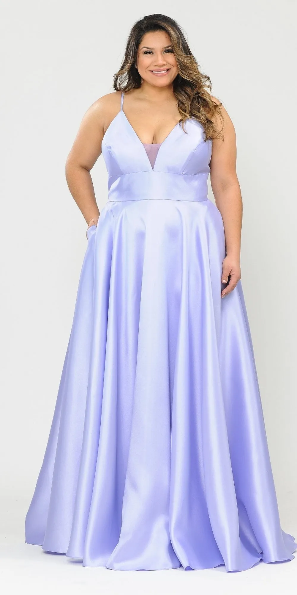 Lindas W1070 Mikado Spaghetti Straps Corset Plus Size V-Neck Dress