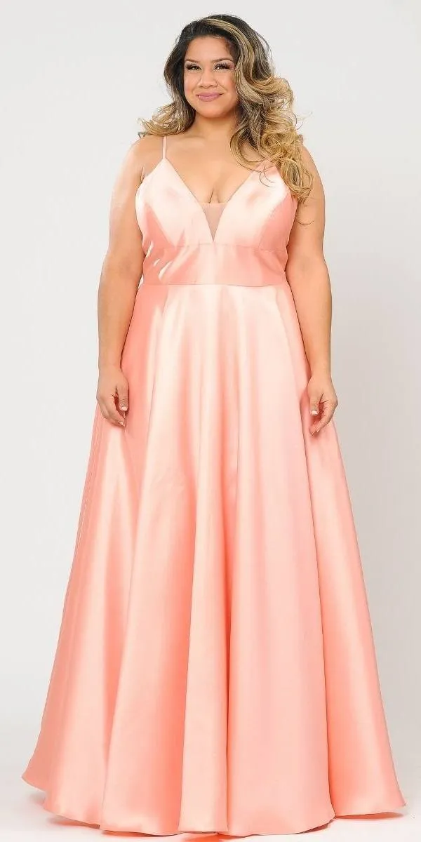 Lindas W1070 Mikado Spaghetti Straps Corset Plus Size V-Neck Dress