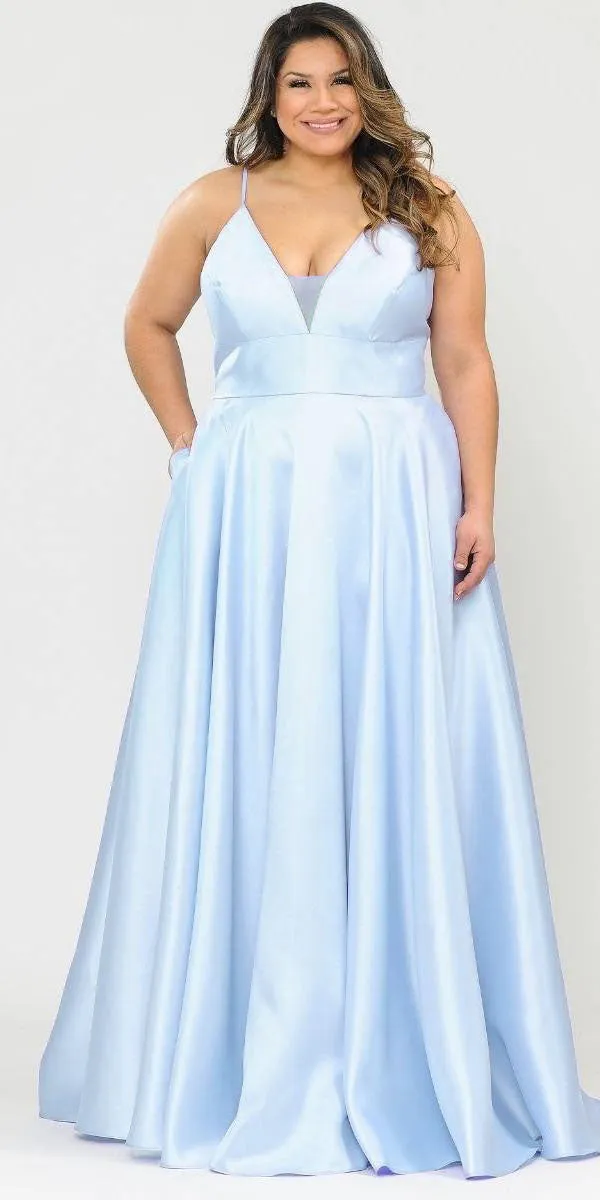 Lindas W1070 Mikado Spaghetti Straps Corset Plus Size V-Neck Dress