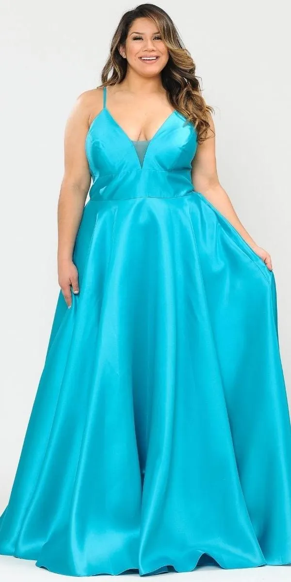 Lindas W1070 Mikado Spaghetti Straps Corset Plus Size V-Neck Dress