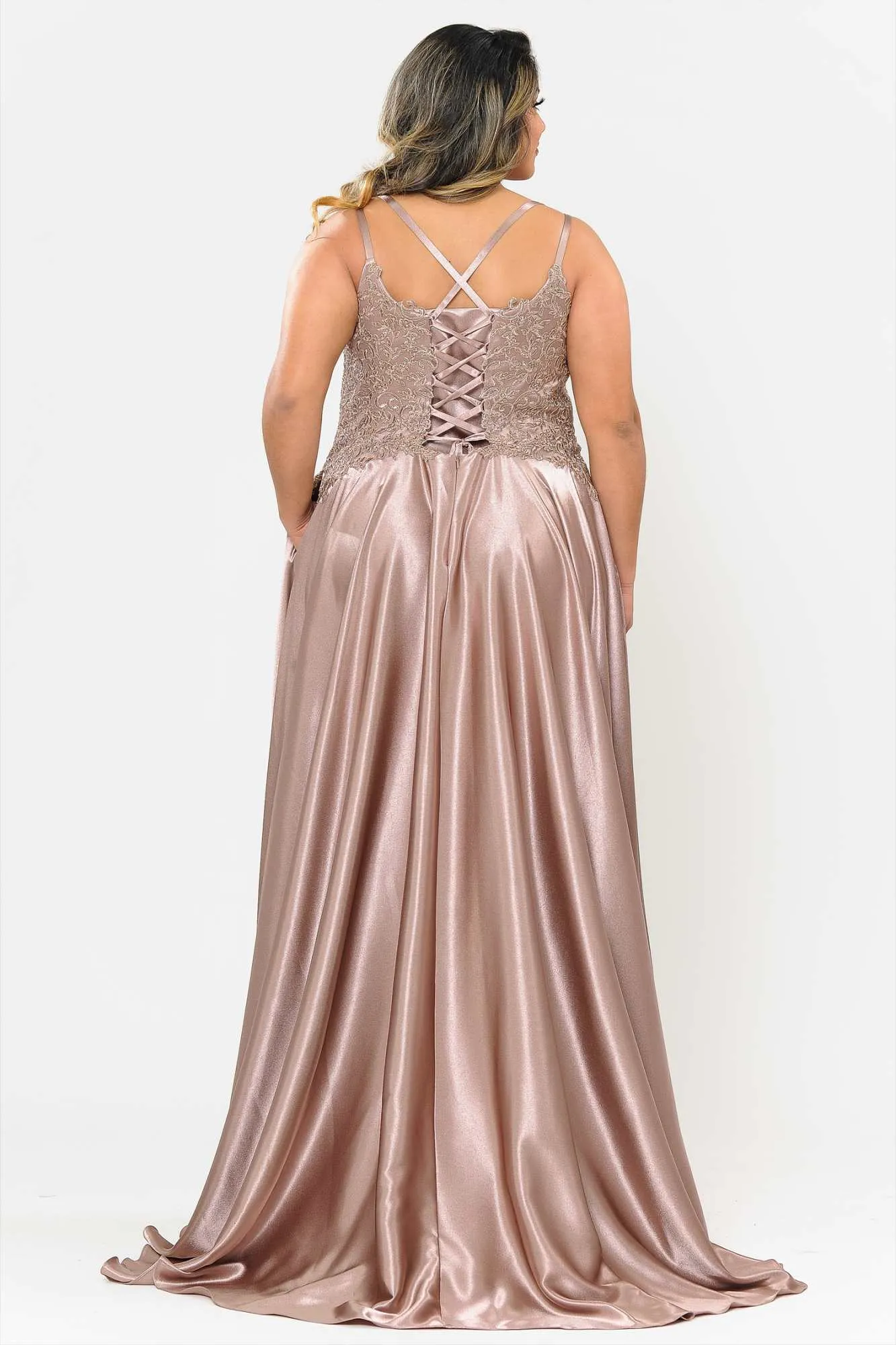 Lindas W1094 Plus Size Long A-Line Sleeveless Embroidered Bodice Gown