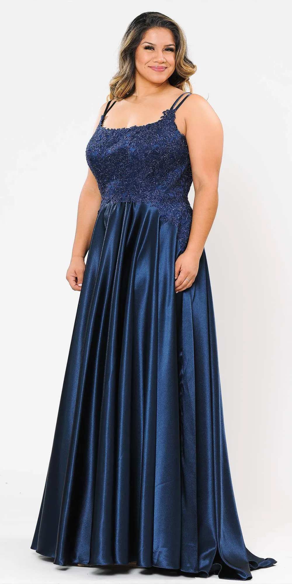 Lindas W1094 Plus Size Long A-Line Sleeveless Embroidered Bodice Gown