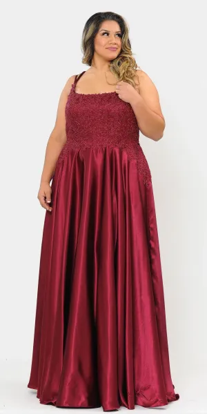 Lindas W1094 Plus Size Long A-Line Sleeveless Embroidered Bodice Gown