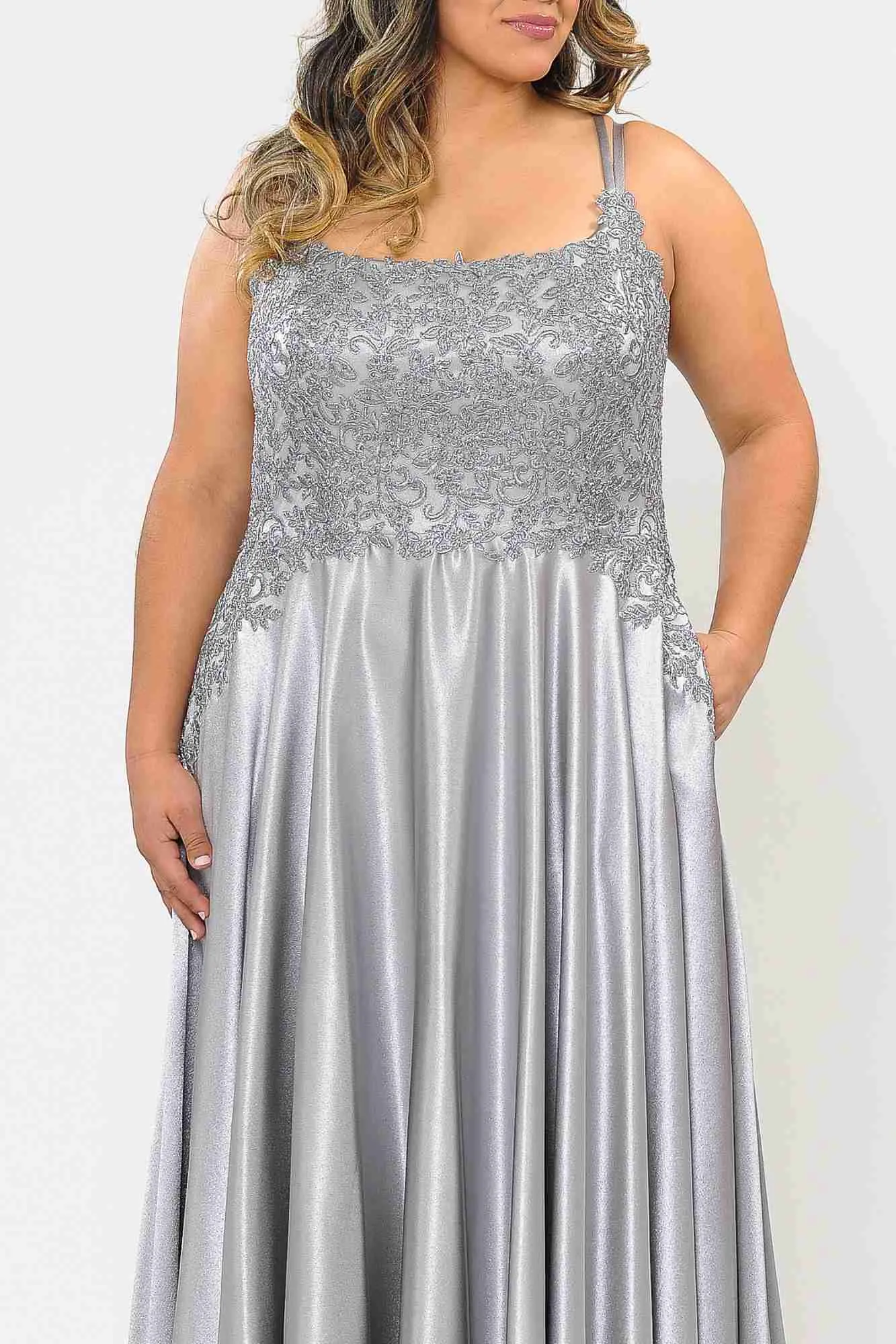 Lindas W1094 Plus Size Long A-Line Sleeveless Embroidered Bodice Gown