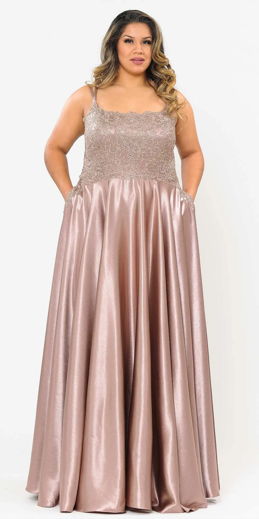 Lindas W1094 Plus Size Long A-Line Sleeveless Embroidered Bodice Gown