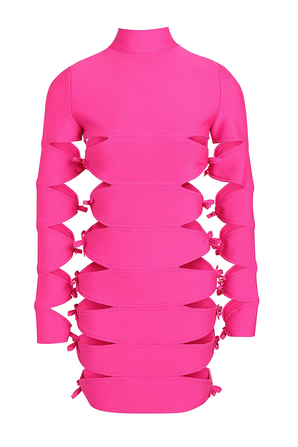 Long Sleeve Hollow Out Mini Bandage Dress In Pink