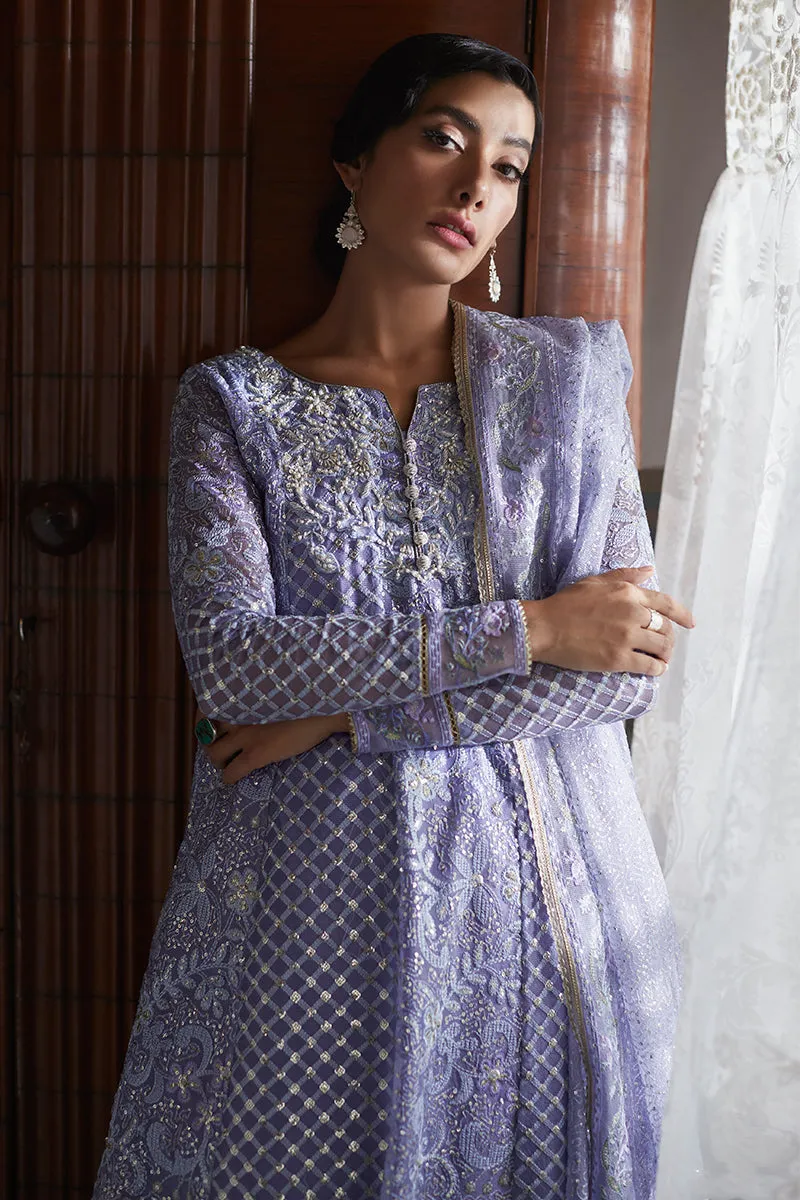 Luxury Lavender Embroidered Pakistani Wedding Dress in Pishwas Style