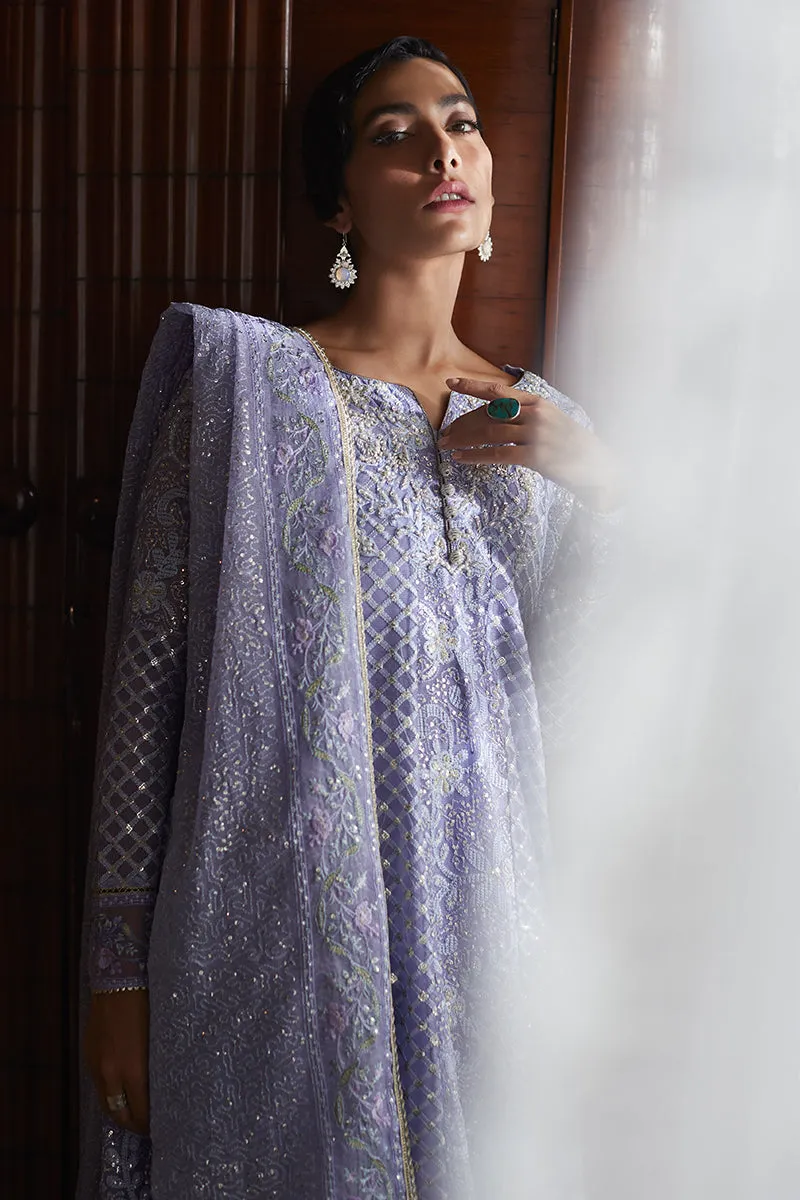 Luxury Lavender Embroidered Pakistani Wedding Dress in Pishwas Style