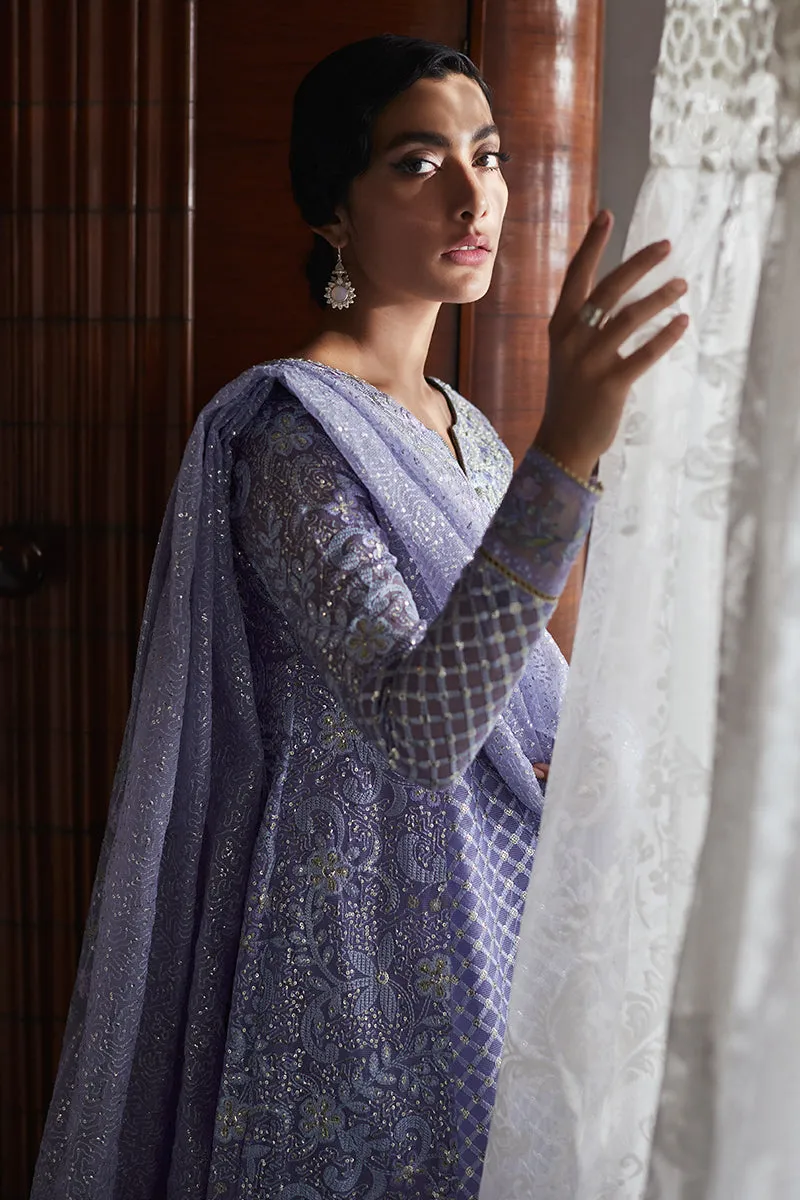 Luxury Lavender Embroidered Pakistani Wedding Dress in Pishwas Style